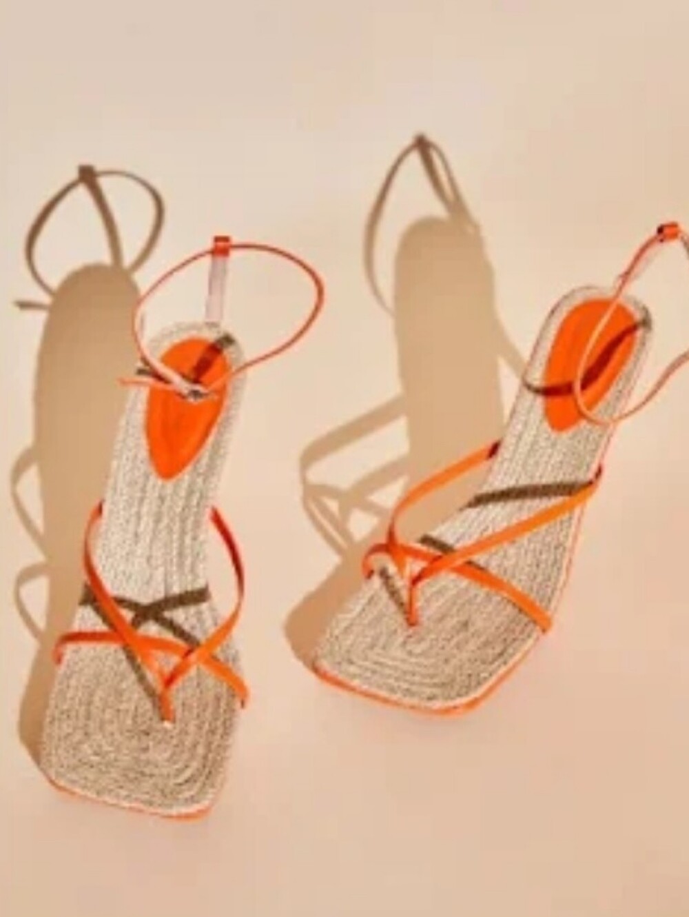 PrettyLittleThing Orange Raffia Square Toe Strappy Sandals 7